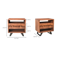 Brown Wood Nightstand – Unique Natural Bedside Table with Drawer and Steel Legs