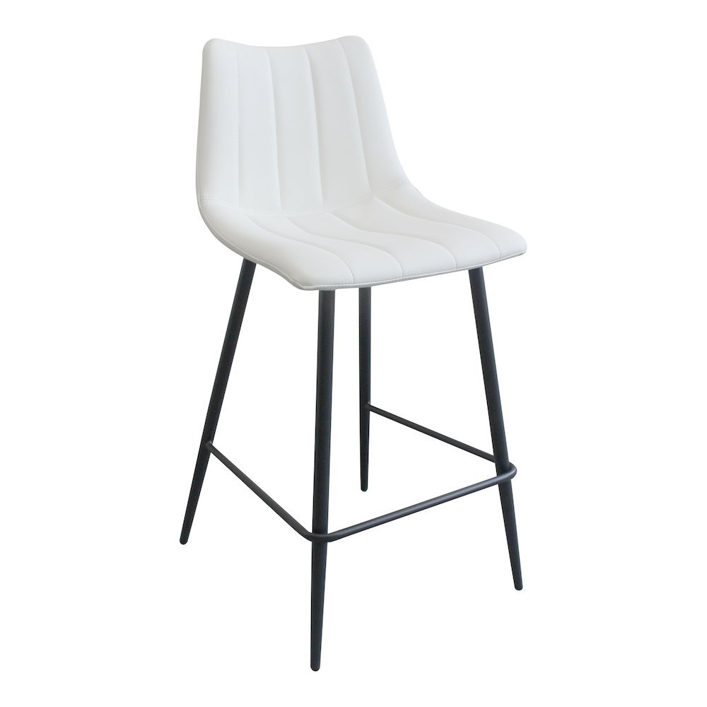 Upholstered White Bar Chairs Set of 2 with Metal Legs and Low Back