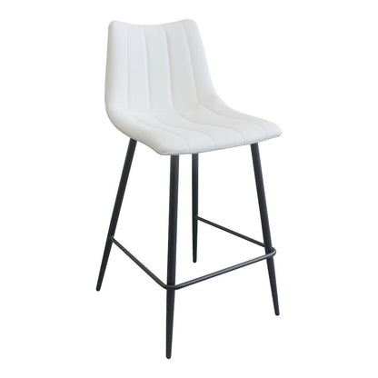 Upholstered White Bar Chairs Set of 2 with Metal Legs and Low Back