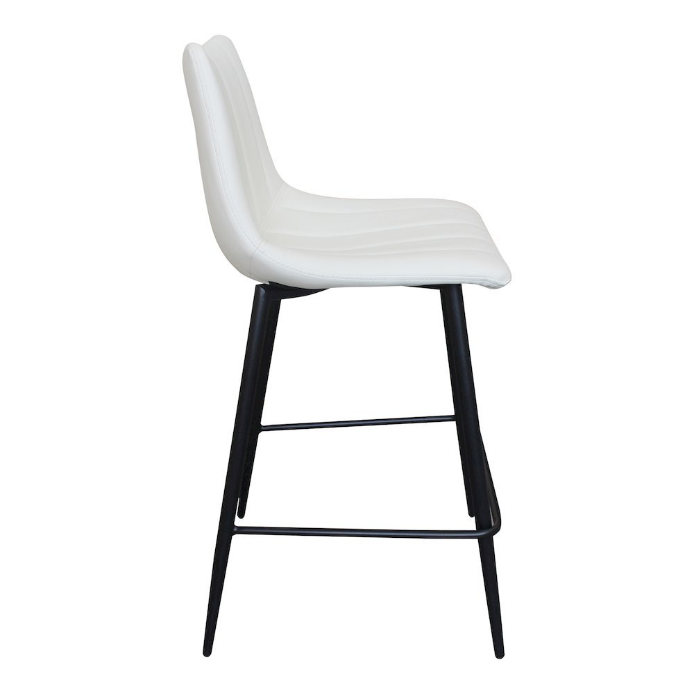Upholstered White Bar Chairs Set of 2 with Metal Legs and Low Back
