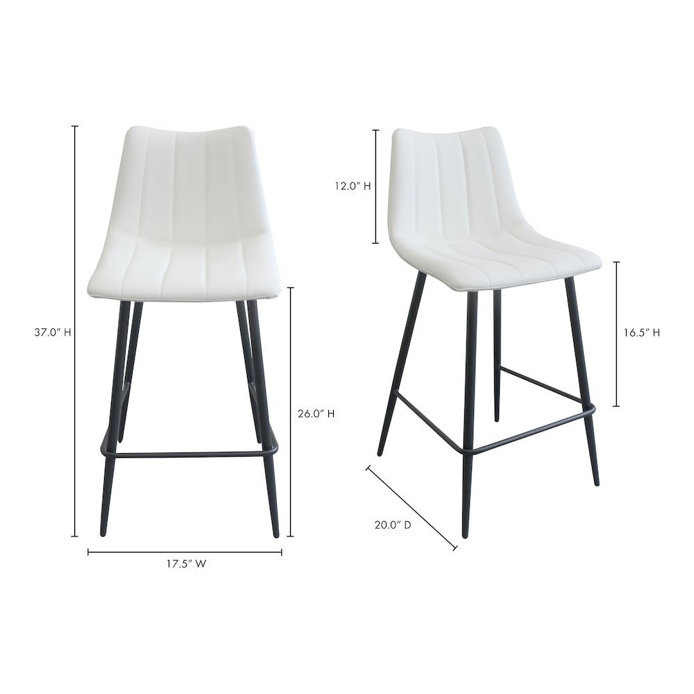 Upholstered White Bar Chairs Set of 2 with Metal Legs and Low Back