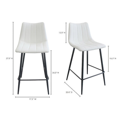 Upholstered White Bar Chairs Set of 2 with Metal Legs and Low Back