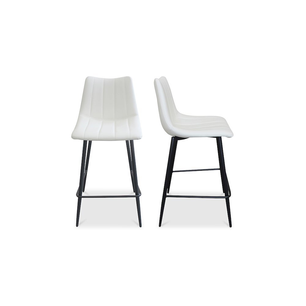 Upholstered White Bar Chairs Set of 2 with Metal Legs and Low Back