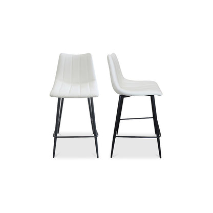 Upholstered White Bar Chairs Set of 2 with Metal Legs and Low Back