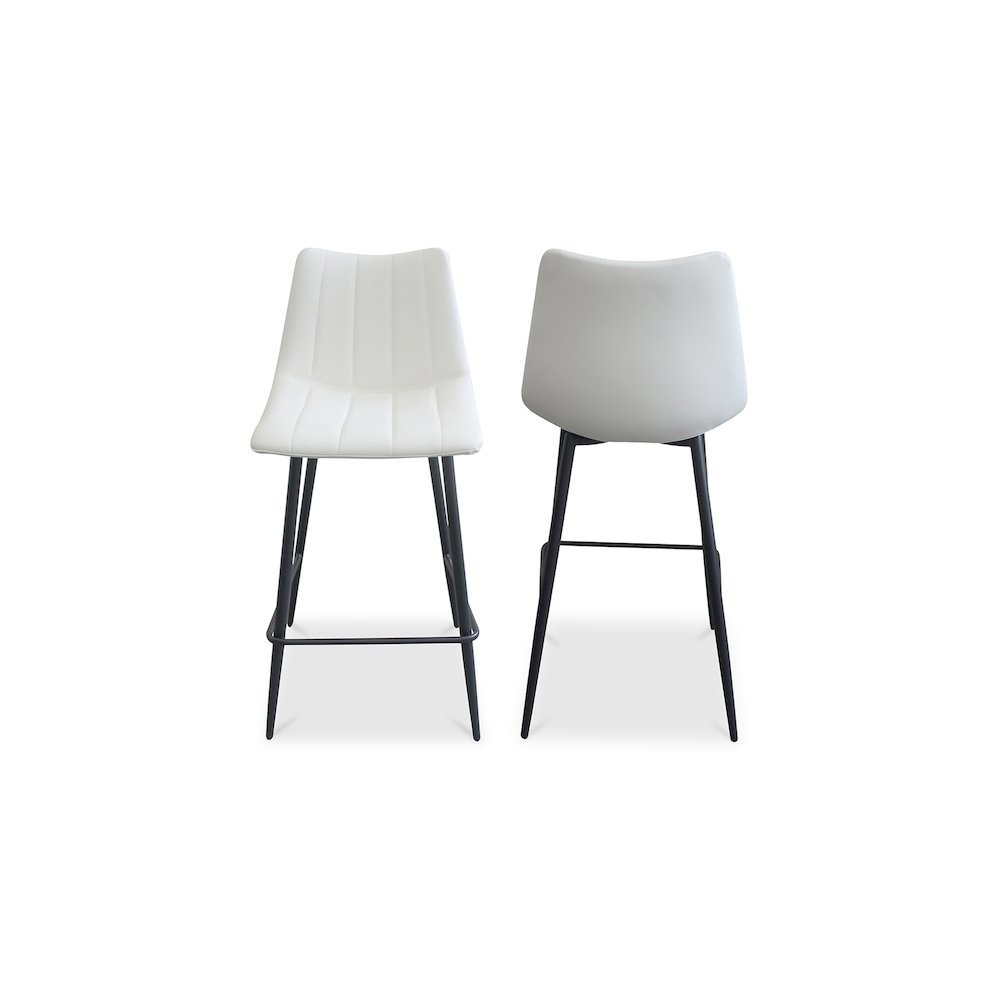 Upholstered White Bar Chairs Set of 2 with Metal Legs and Low Back