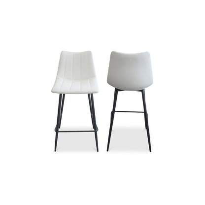 Upholstered White Bar Chairs Set of 2 with Metal Legs and Low Back