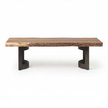 Brown Solid Acacia Coffee Table with Iron Legs and Clear Stain Finish