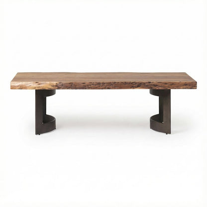 Brown Solid Acacia Coffee Table with Iron Legs and Clear Stain Finish