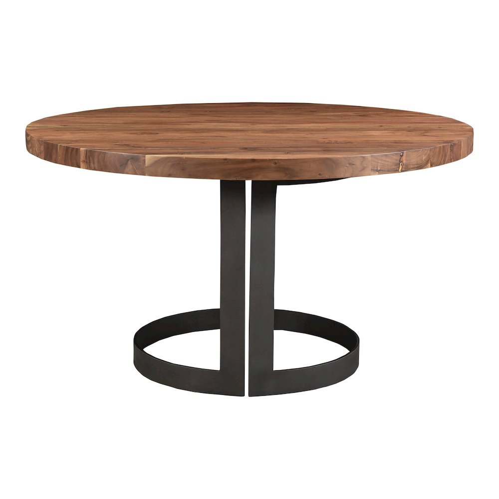 Brown Round Dining Table – Solid Wooden Table with Iron Base