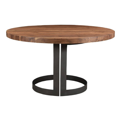 Brown Round Dining Table – Solid Wooden Table with Iron Base