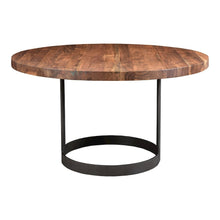 Brown Round Dining Table – Solid Wooden Table with Iron Base