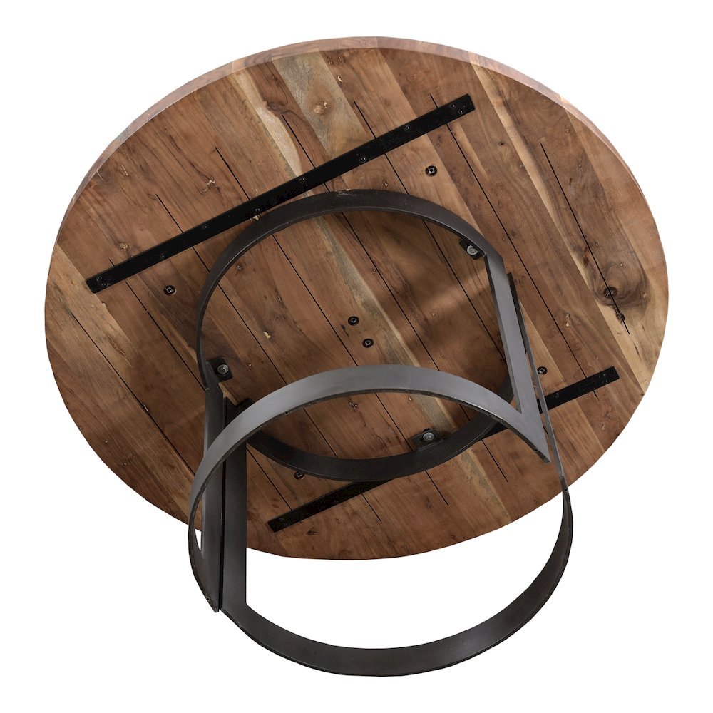 Brown Round Dining Table – Solid Wooden Table with Iron Base