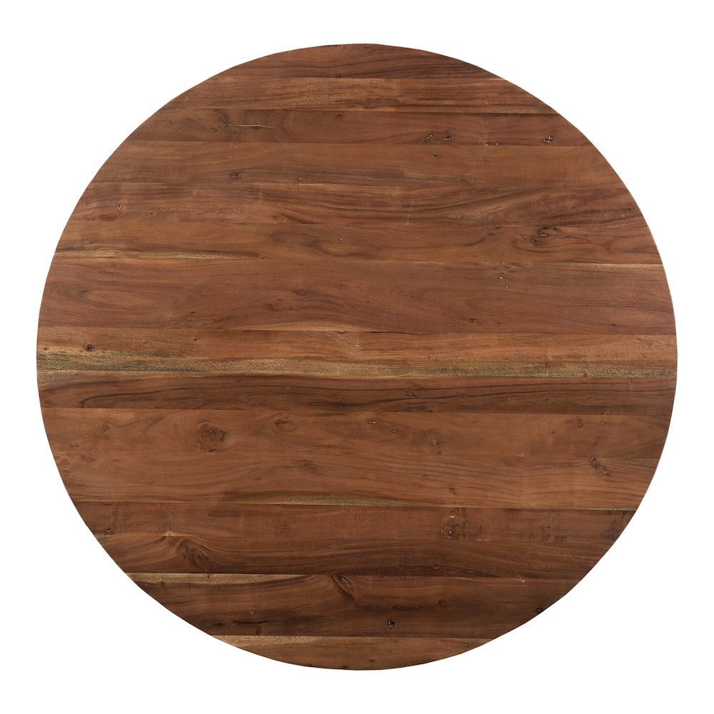 Brown Round Dining Table – Solid Wooden Table with Iron Base