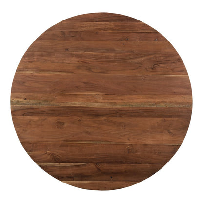 Brown Round Dining Table – Solid Wooden Table with Iron Base