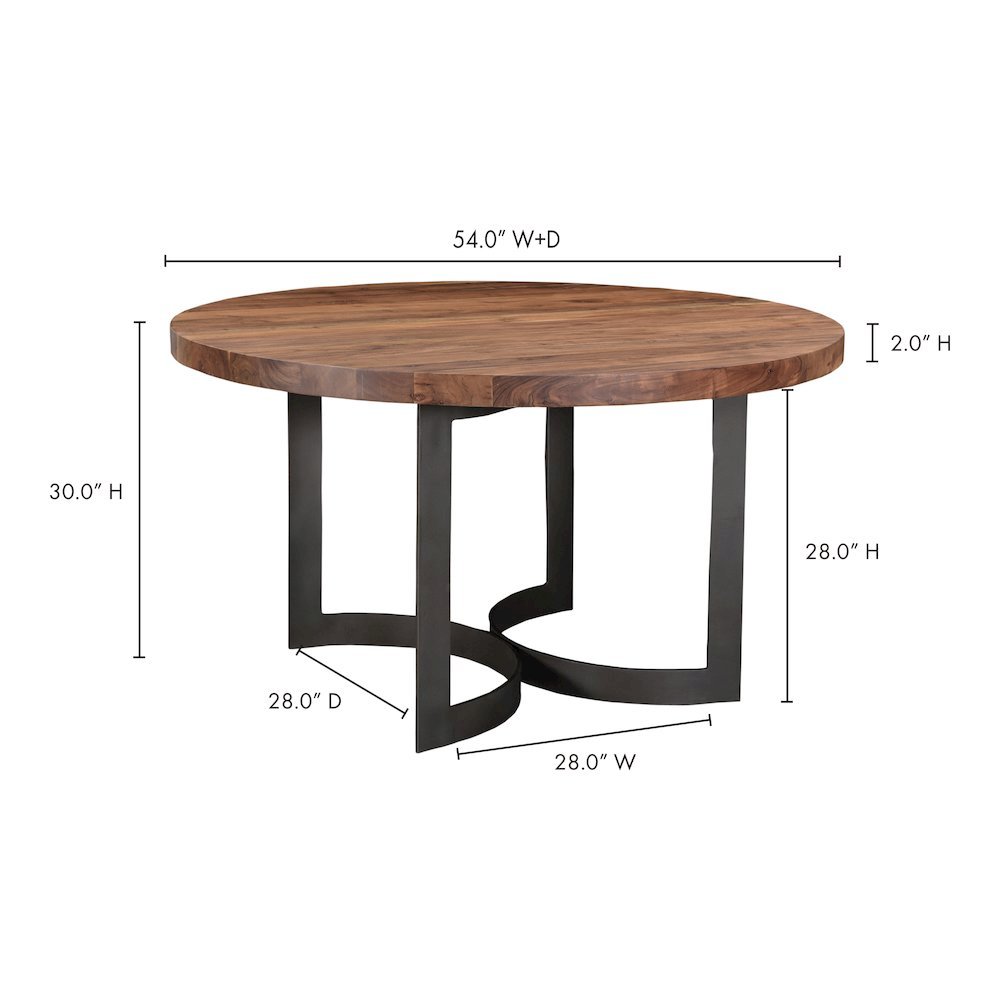 Brown Round Dining Table – Solid Wooden Table with Iron Base