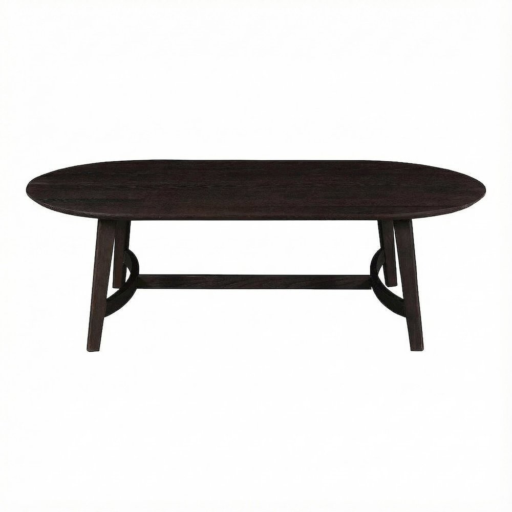 Brown Oak Wood Coffee Table, Solid Wood Top, Metal Hardware Scandinavian Style