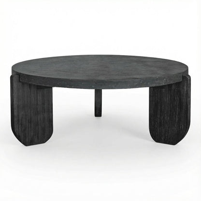 Black Concrete Top Coffee Table with Acacia Legs and Terrazzo Surface