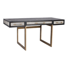 Modern Home Office Desk – Solid Black Oak Frame, 3 Drawers, Brass Gold Accents