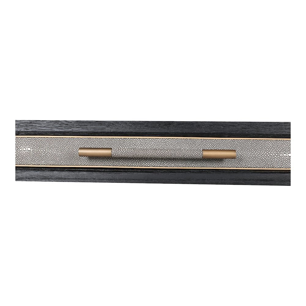 Modern Home Office Desk – Solid Black Oak Frame, 3 Drawers, Brass Gold Accents