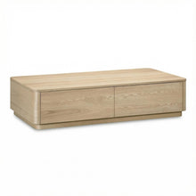 Brown Oak Veneer Coffee Table with Four Drawers and Rubber Wood Base