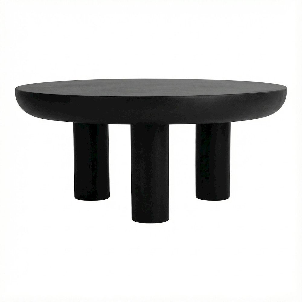 Black Concrete Top Coffee Table with Plywood Frame and Durable Cement Legs