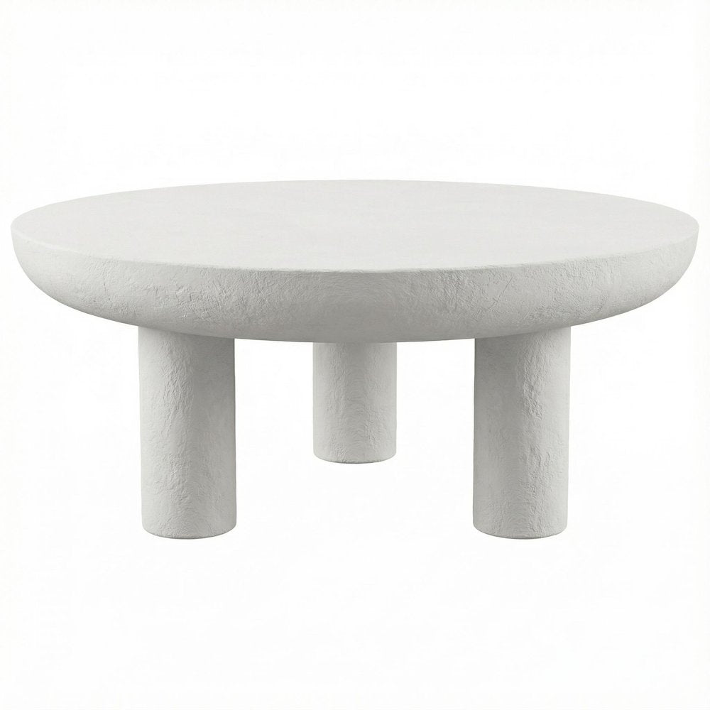 White Concrete Coffee Table with Iron Frame Support and Single Piece Design