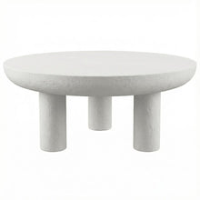 White Concrete Coffee Table with Iron Frame Support and Single Piece Design