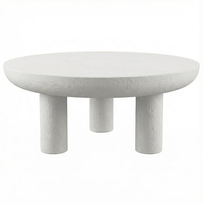 White Concrete Coffee Table with Iron Frame Support and Single Piece Design