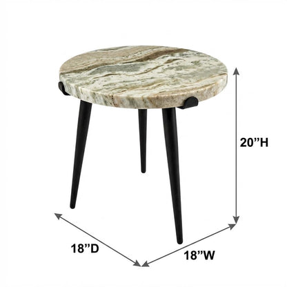 Marble Top Accent Table with Metal Legs, Contemporary Side Table,Brown