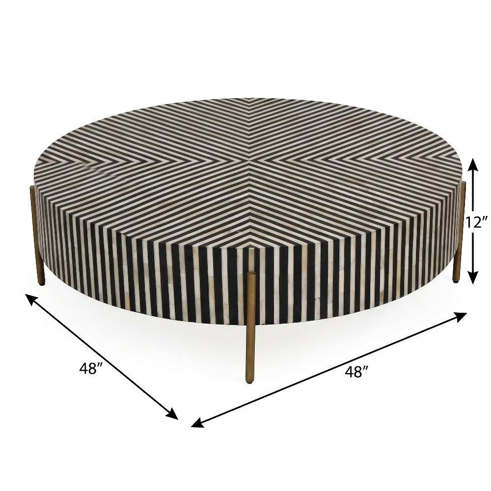 Multicolor Coffee Table with Camel Bone Resin Top and Iron Legs Art Deco Design