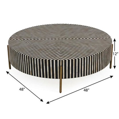 Multicolor Coffee Table with Camel Bone Resin Top and Iron Legs Art Deco Design