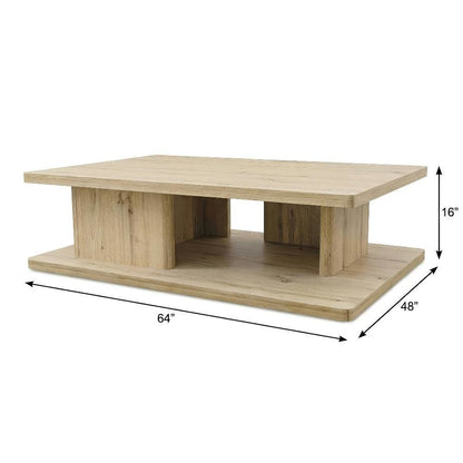 Brown Rustic Oak Coffee Table Solid Wood Thick Veneer Durable Surface