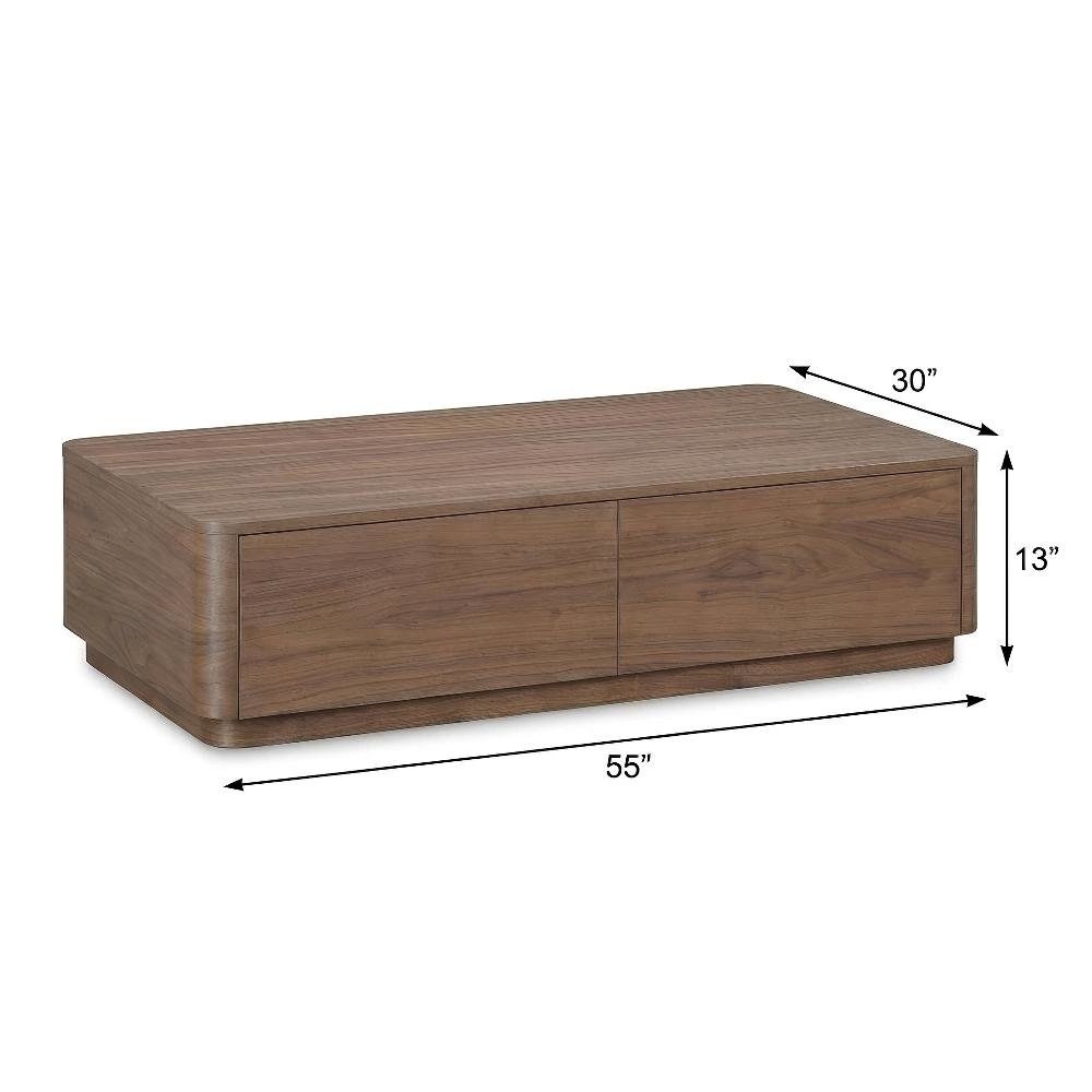 Brown Walnut Veneer Coffee Table with 4 Drawers and Rubber Wood Base