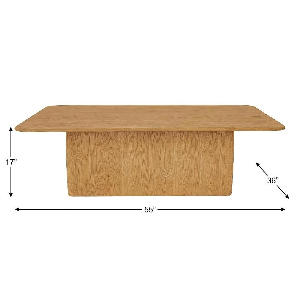 Brown Oak Veneer Coffee Table with Solid Oak Base and Sturdy Design