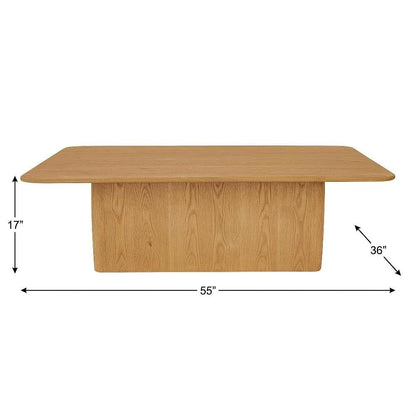 Brown Oak Veneer Coffee Table with Solid Oak Base and Sturdy Design