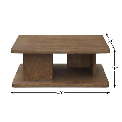 Brown Oak Veneer Coffee Table with Solid Oak Base and Durable Finish