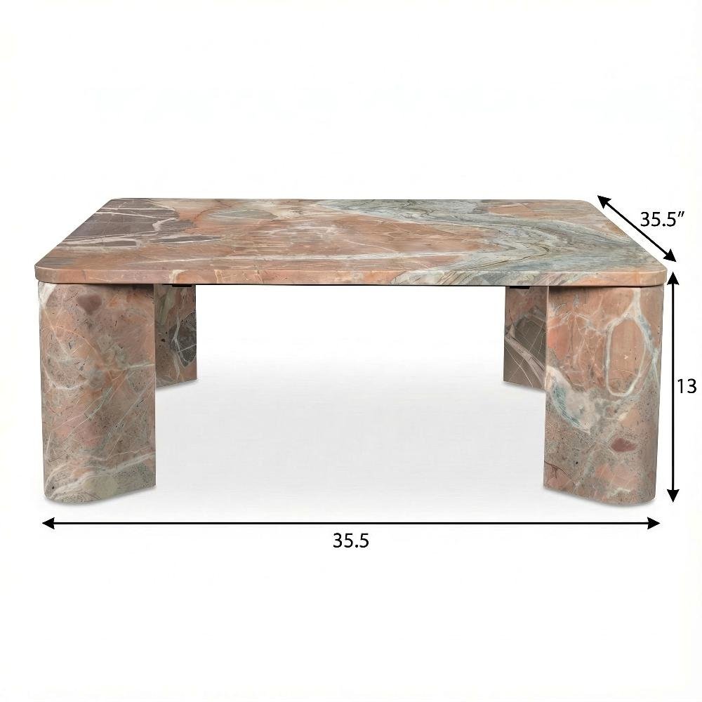 Orange Lavante Marble Coffee Table with Metal Frame and Semi-Gloss Finish