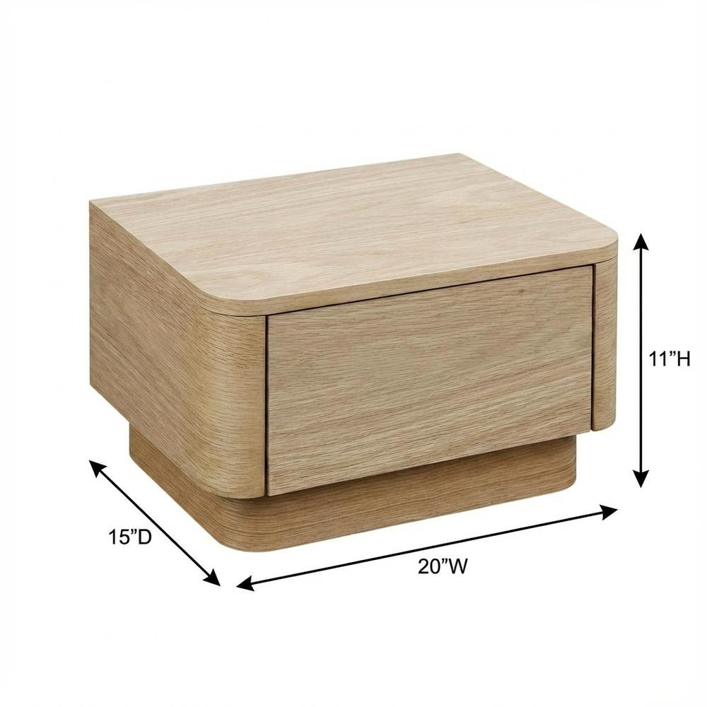 Small Nightstand in Light Oak with Scandinavian Style and Soft Close Drawer