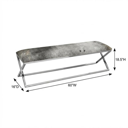 Cowhide Upholstered Bench, Contemporary Entryway Bench for Living Room, Gray