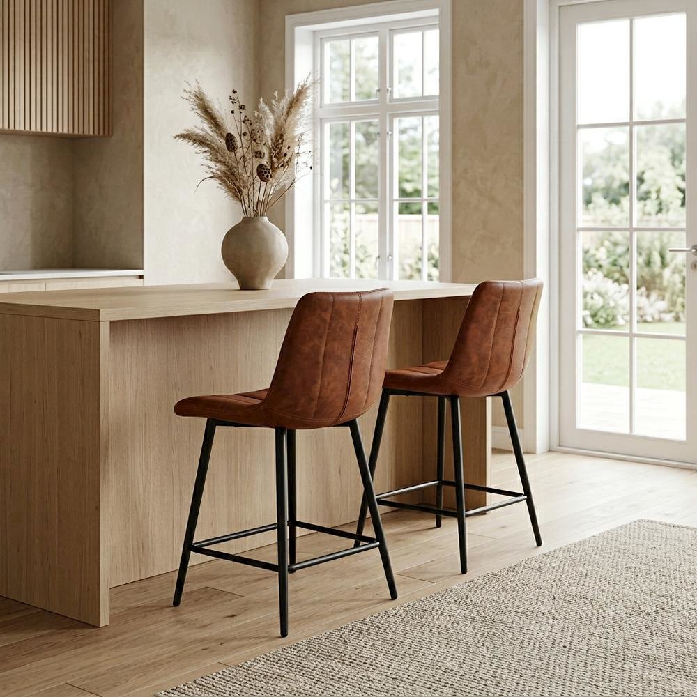 Upholstered Counter Stools Set of 2, Contemporary Bar Stools with Footrest,Brown