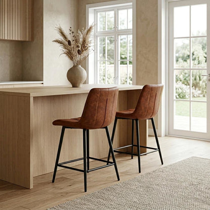 Upholstered Counter Stools Set of 2, Contemporary Bar Stools with Footrest,Brown