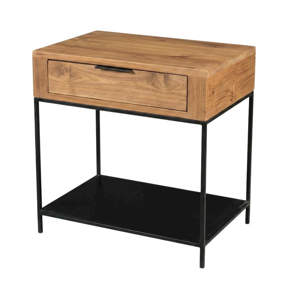 Solid Teak Side Table with Drawer, Contemporary End Table for Living Room,Brown