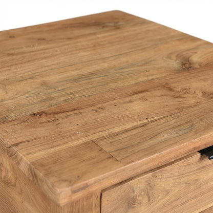 Solid Teak Side Table with Drawer, Contemporary End Table for Living Room,Brown