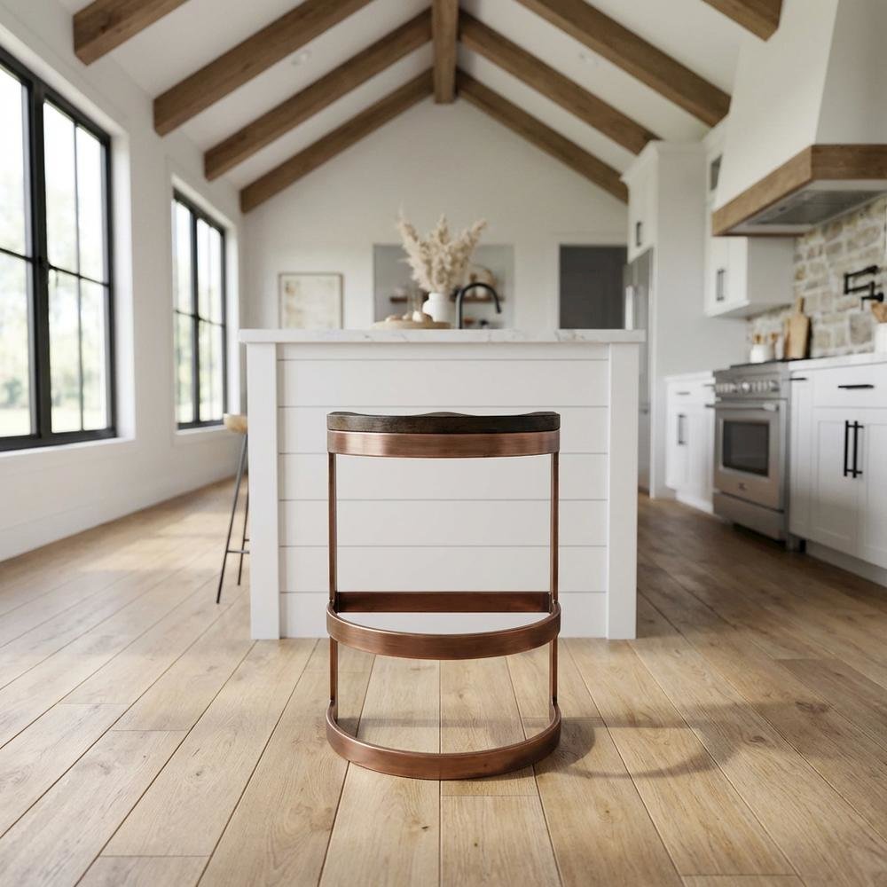 Industrial Counter Stool with Footrest, Backless Bar Stool for Kitchen,Brown