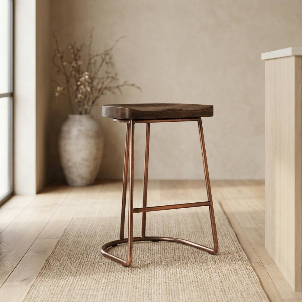 Industrial Counter Stool with Footrest, Backless Bar Stool for Kitchen,Brown
