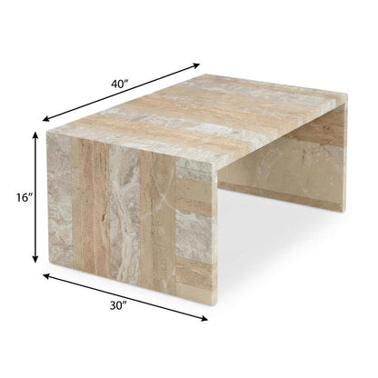 Multicolor Marble Coffee Table with Semi-Gloss Stone Top and Modern Design