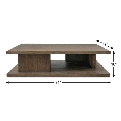 Brown Oak Veneer Coffee Table with Solid Oak Frame and Durable Surface