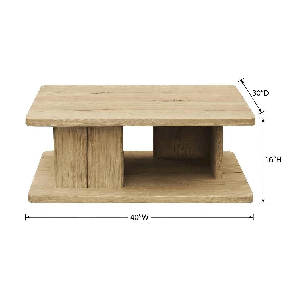 Brown Rustic Oak Coffee Table with Solid Oak Base and Durable Veneer Surface