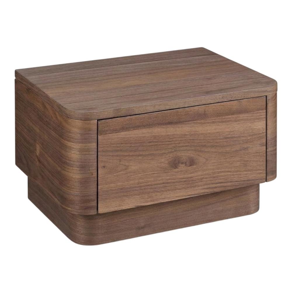 Walnut Brown Small Nightstand with Soft Close Drawer and Wood Frame Storage