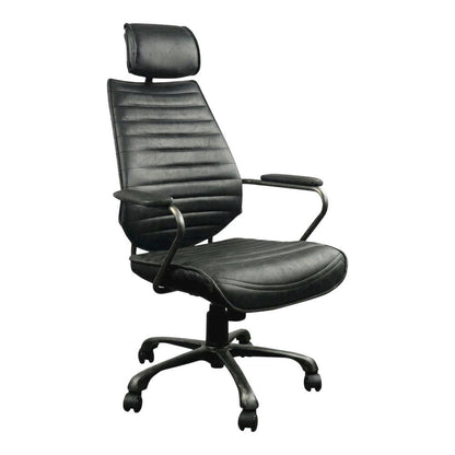 Leather Upholstered Executive Office Chair, Industrial Swivel Desk Chair,Black